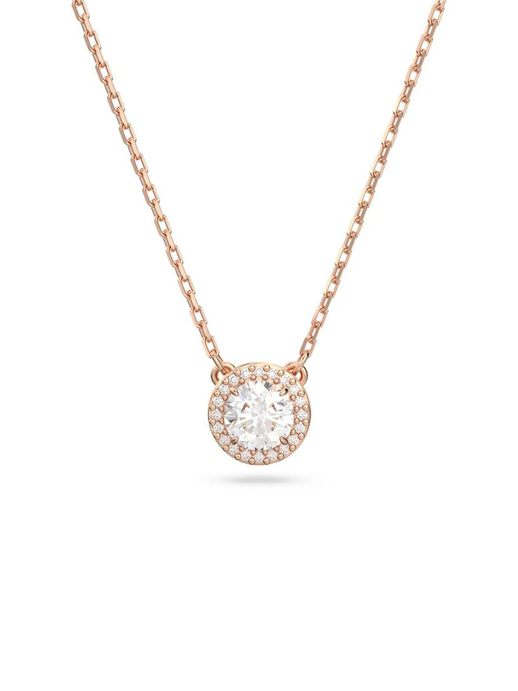 COLLANA DONNA CONSTELLA, PENDENTE TAGLIO TONDO, BIANCACON PAVE' PLACCATA COLOR ORO ROSA SWAROVSKI