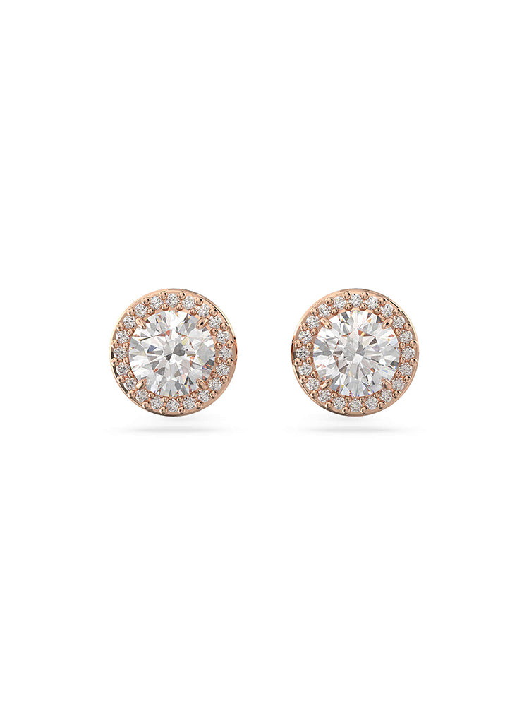 ORECCHINI DONNA CONSTELLA A LOBO PUNTO LUCE, TAGLIO TONDO, BIANCHI CON PAVE', PLACCATI COLOR ORO ROSA SWAROVSKI