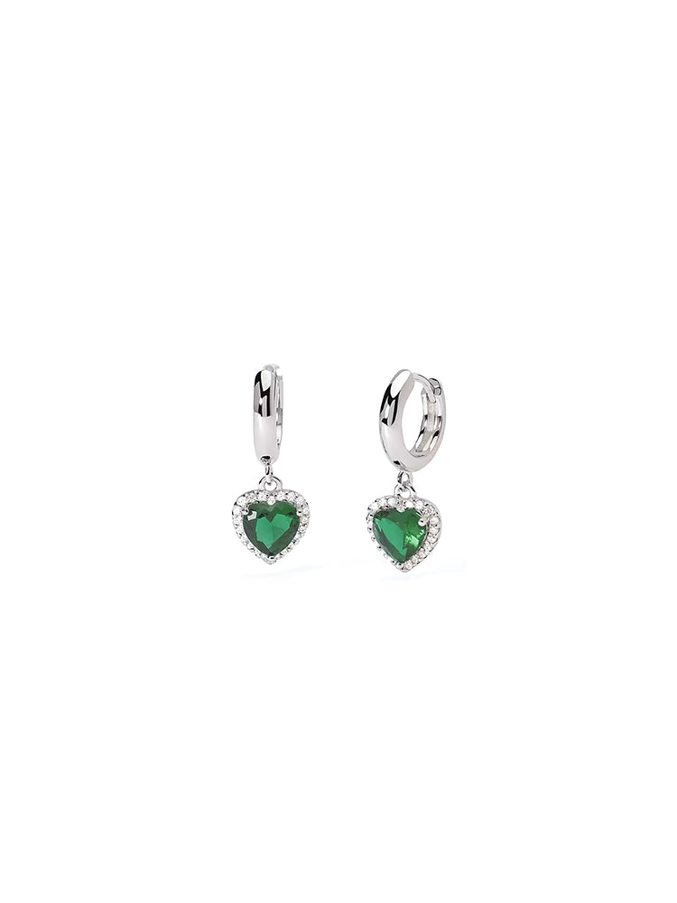 ORECCHINI DONNA LOVE AFFAIR IN ARGENTO PENDENTI CON SMERALDO SINTETICO A CUORE MABINA GIOIELLI
