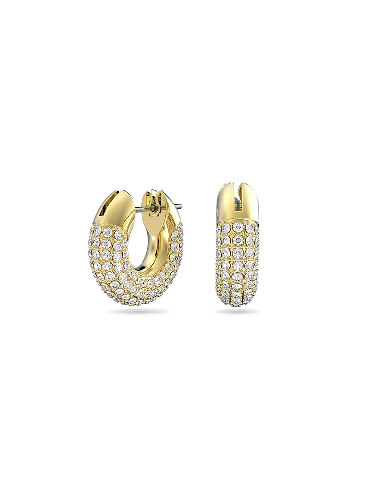ORECCHINI DONNA DEXTERA, A CERCHIO, PAVE' BIANCHI, PLACCATI COLOR ORO SWAROVSKI