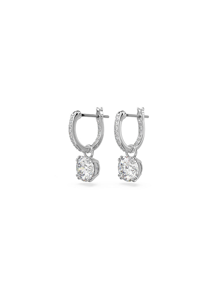 ORECCHINI DONNA CONSTELLA PENDENTI, TAGLIO TONDO, BIANCHI PLACCATI RODIO SWAROVSKI