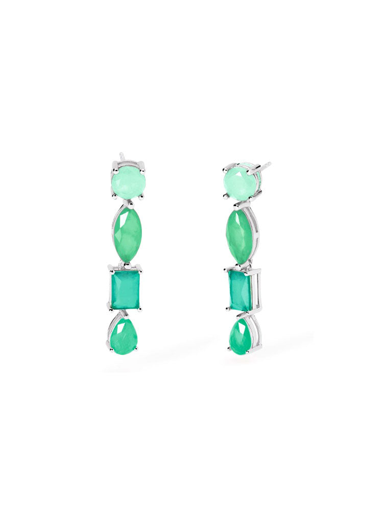 ORECCHINI DONNA PENDENTI IN ARGENTO CON FUSION STONE GLASS VERDE MABINA