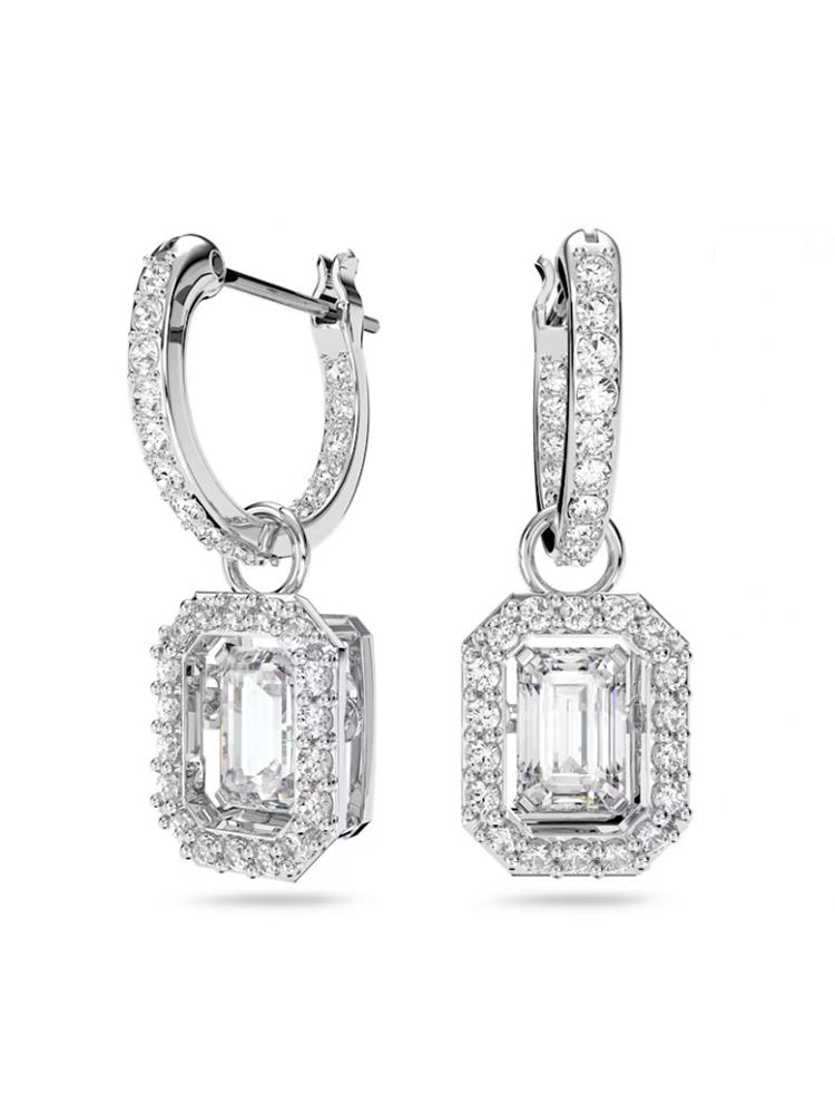 ORECCHINI DONNA PENDENTI MILLENIA TAGLIO OTTAGONALE, BIANCHI, PLACCATO RODIO SWAROVSKI