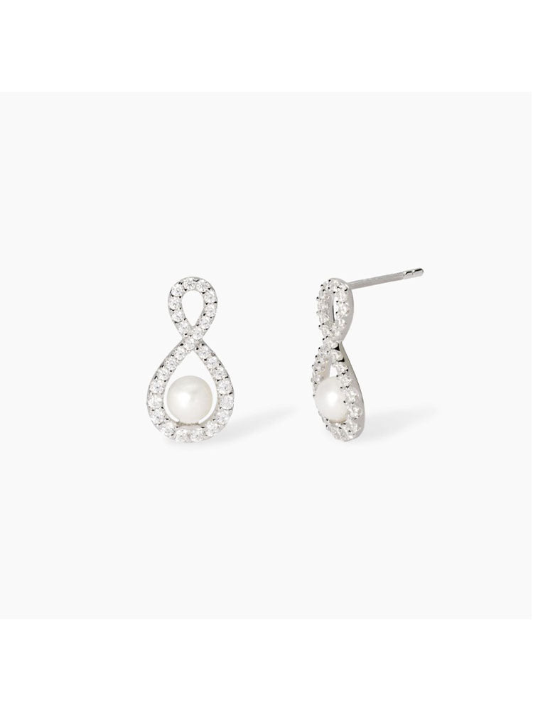 ORECCHINI DONNA IN ARGENTO A FORMA DI INFINITO CON ZIRCONI E PERLE COLTIVATE MABINA GIOIELLI