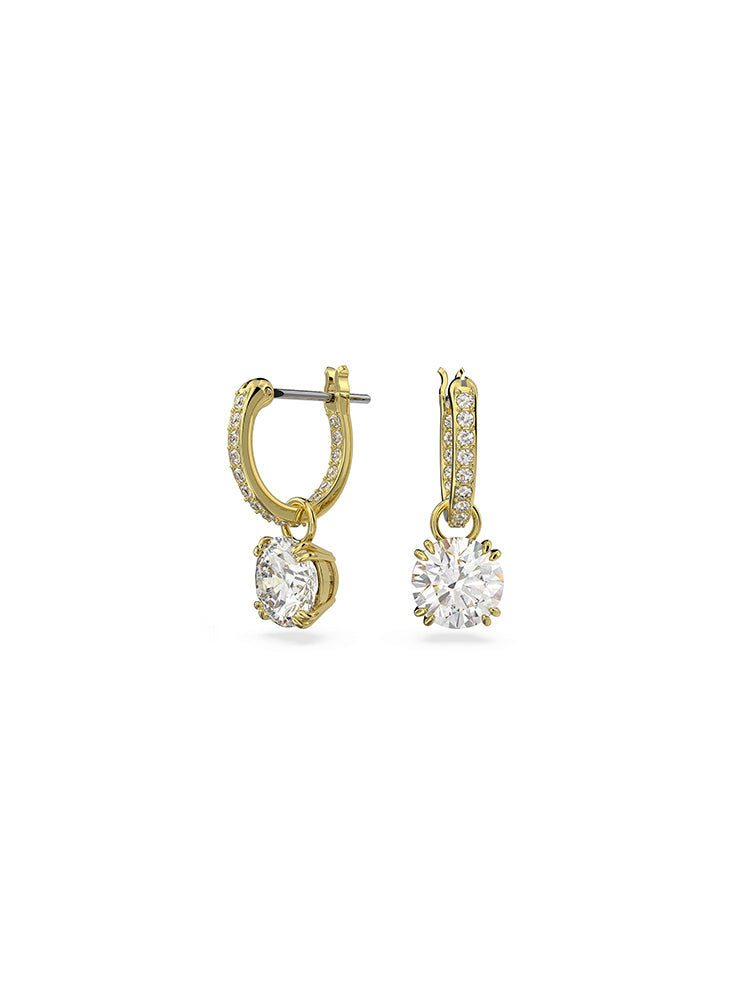 ORECCHINI DONNA CONSTELLA, PENDENTI TAGLIO ROTONDO, BIANCHI, PLACCATI COLOR ORO SWAROVSKI