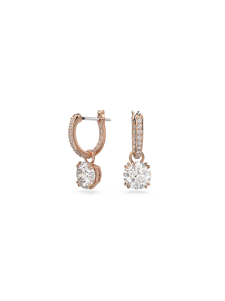 ORECCHINI DONNA CONSTELLA PENDENTI, TAGLIO TONDO, BIANCHI CON PAVE', PLACCATI COLOR ORO ROSA SWAROVSKI