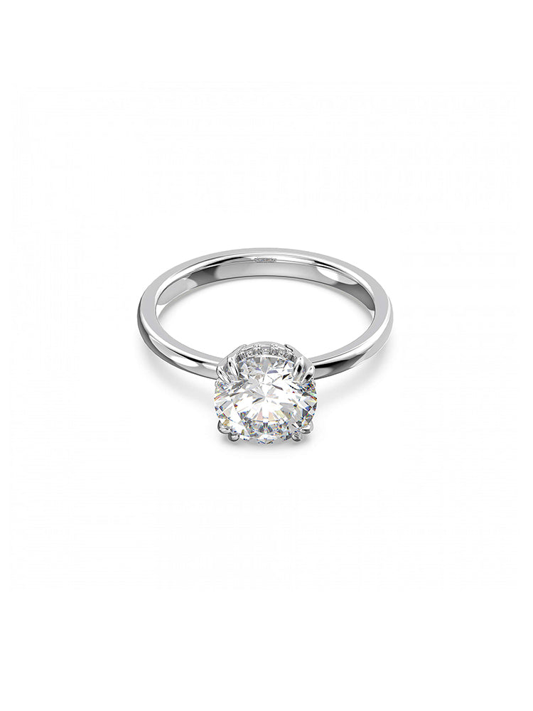 ANELLO DONNA COCKTAIL CONSTELLA SOLITARIO TAGLIO PRINCESS, BIANCO PLACCATO RODIO MIS 52 SWAROVSKI