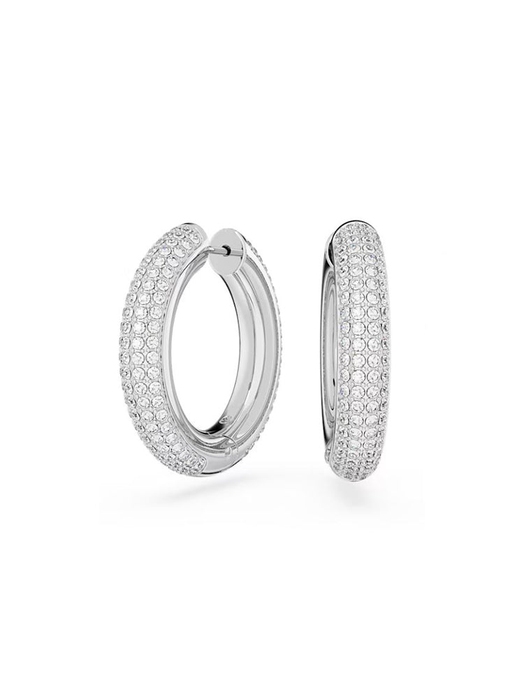 ORECCHINI DONNA A CERCHIO DEXTERA MEDI, BIANCHI, PLACCATO RODIO SWAROVSKI