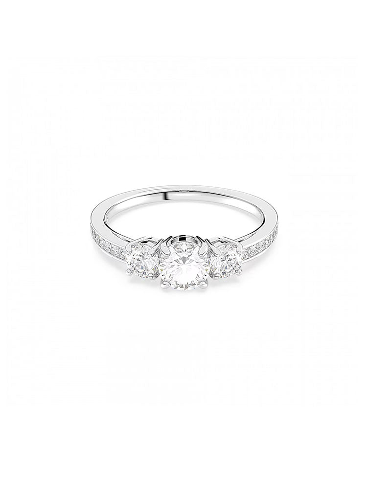 ANELLO DONNA ATTRACT TRILOGY TAGLIO ROTONDO, BIANCO, RODIATO MISURA 58 SWAROVSKI
