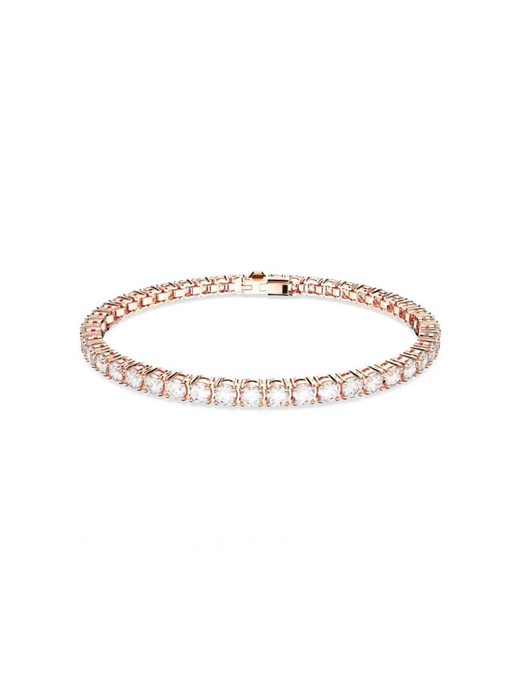BRACCIALE DONNA TENNIS MATRIX TAGLIO ROTONDO, PICCOLO, BIANCO, PLACCATO COLOR ORO ROSA TAGLIA L SWAROVSKI