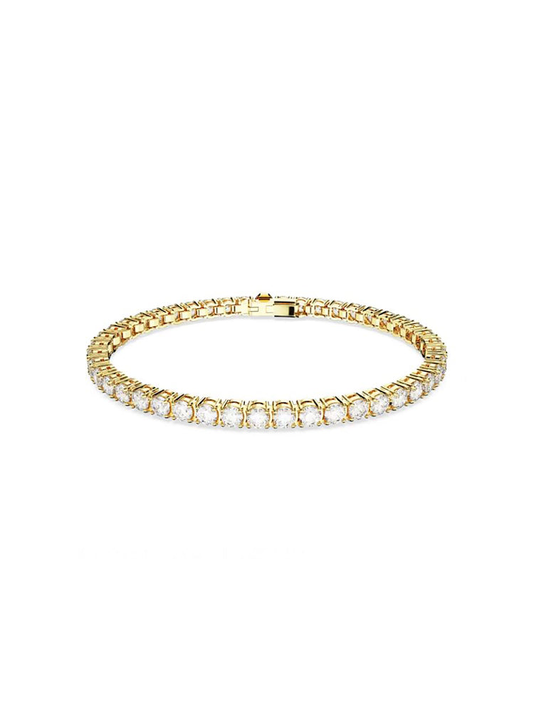 BRACCIALETTO DONNA MATRIX TENNIS TAGLIO TONDO, PICCOLO, BIANCO, PLACCATO COLOR ORO TAGLIA M SWAROVSKI