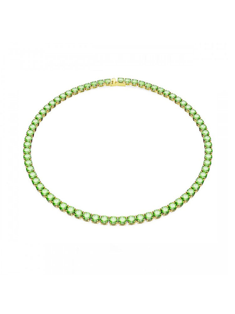 COLLANA DONNA MATRIX TENNIS TAGLIO TONDO, MEDIA, VERDE, PLACCATO COLOR ORO SWAROVSKI