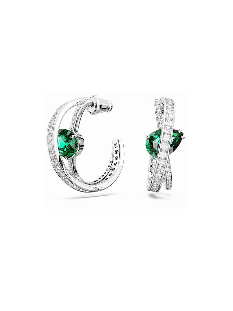 ORECCHINI DONNA A CERCHIO HYPERBOLA ZIRCONIA A ZERO EMISSIONI DI CARBONIO, TAGLIO MISTO, VERDI, PLACCATO RODIO SWAROVSKI
