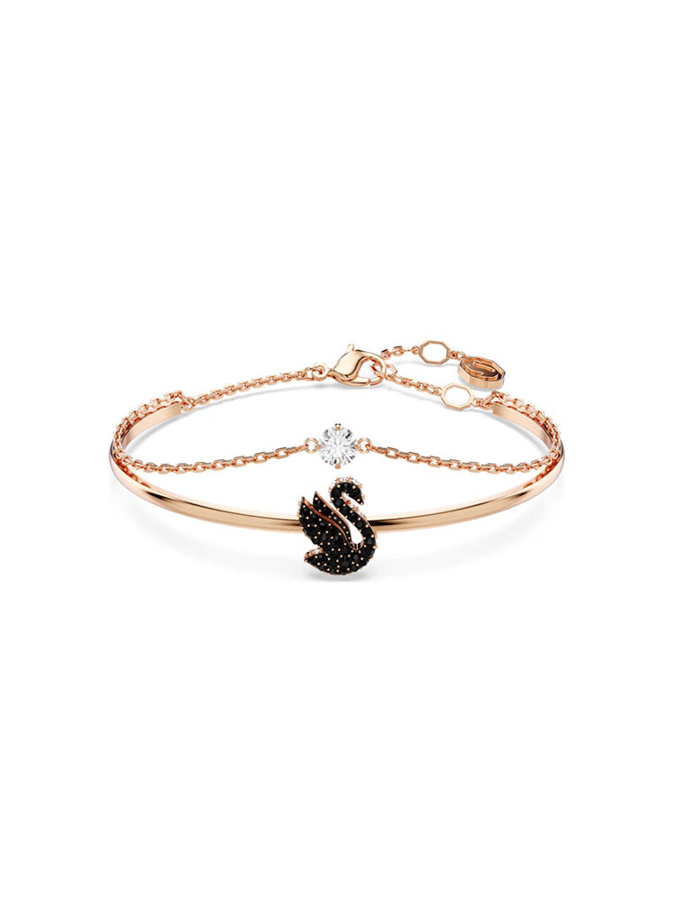 BRACCIALE DONNA CIGNO RIGIDO ROSATO CON ZIRCONI NERI SWAROVSKI