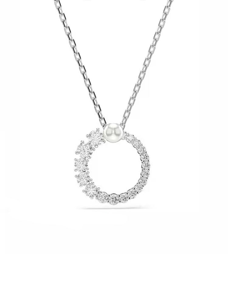 COLLANA DONNA PENDENTE MATRIX CRYSTAL PEARL, TAGLIO ROUND, BIANCO, PLACCATO RODIO SWAROVSKI