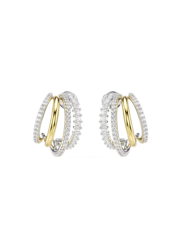 ORECCHINI DONNA HYPERBOLA BICOLORE DORATI CON CRISTALLI BIANCHI SWAROVSKI