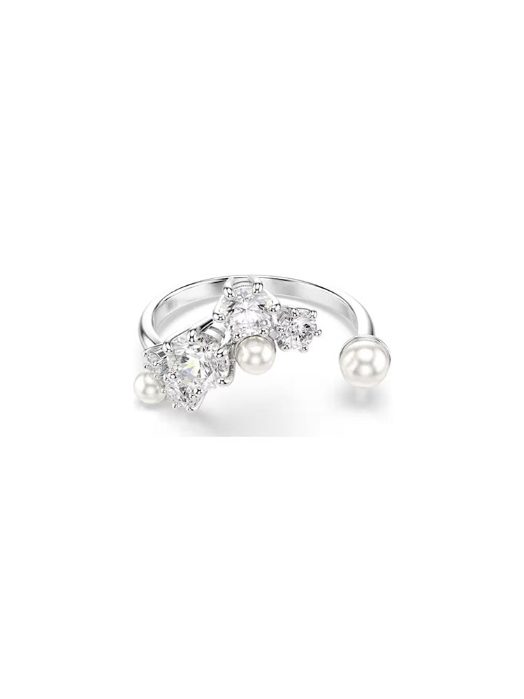 ANELLO DONNA CONSTELLA APERTO PLACCATO RODIO CON CRISTALLI BIANCHI E PERLE SWAROVSKI