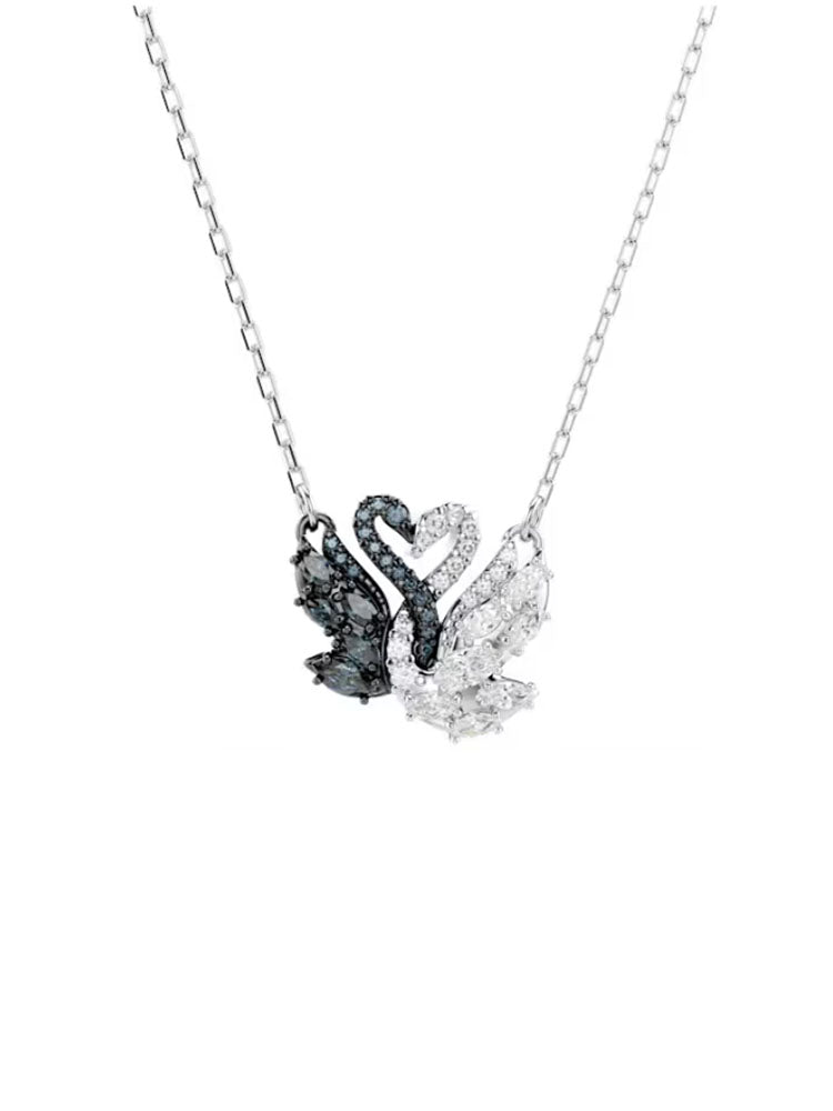 COLLANA DONNA SWAN CON CIGNI CON CRISTALLI BIANCHI E NERI SWAROVSKI