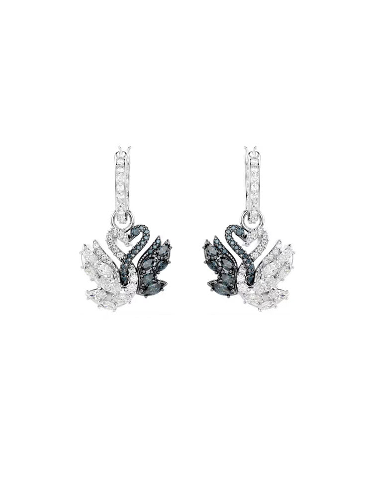 ORECCHINI DONNA PENDENTI CIGNI CON CRISTALLI BIANCHI E NERI SWAROVSKI