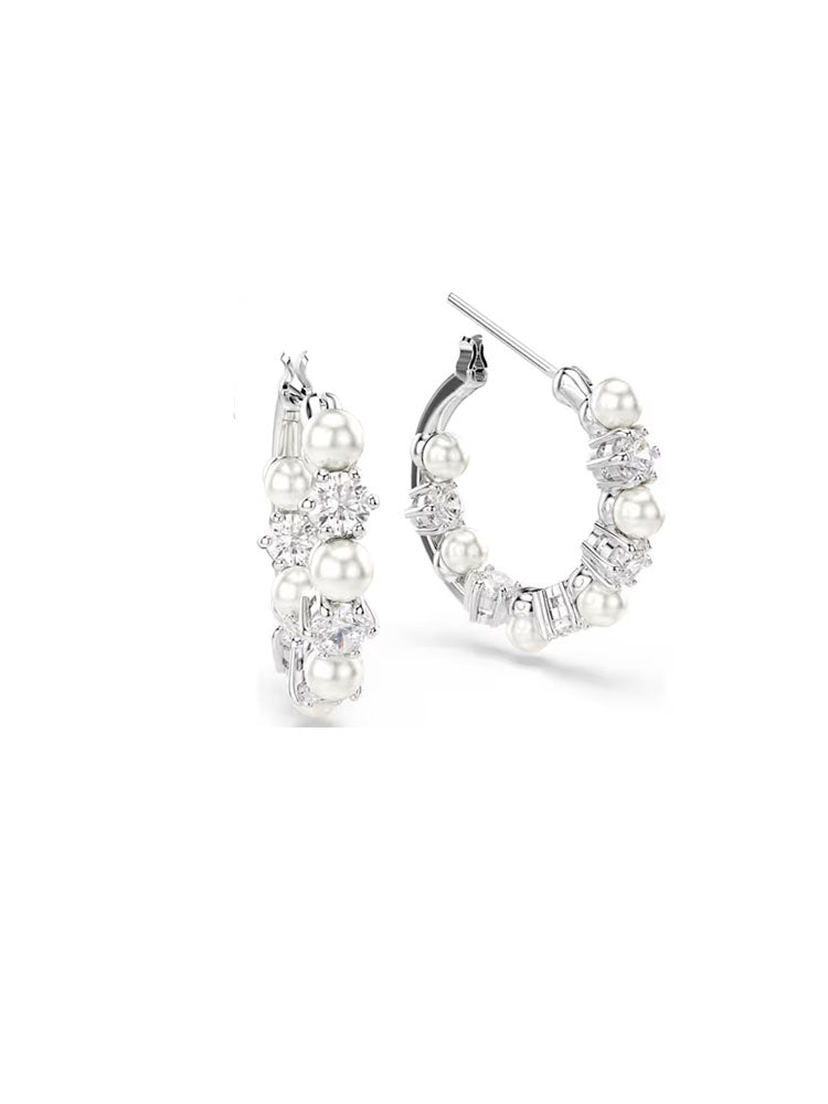 ORECCHINI DONNA MATRIX A CERCHIO CON CRISTALLI BIANCHI E PERLE SWAROVSKI