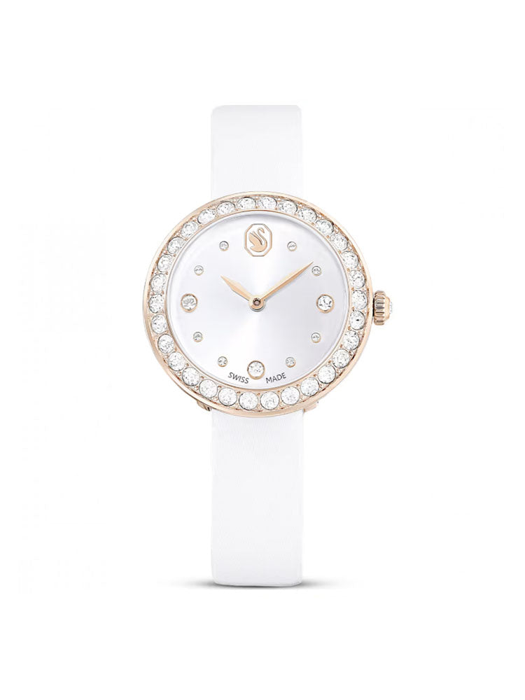 OROLOGIO DONNA MATRIX CON CINTURINO IN PELLE BAINCA E CASSA COLOR ORO CHAMPAGNE SWAROVSKI