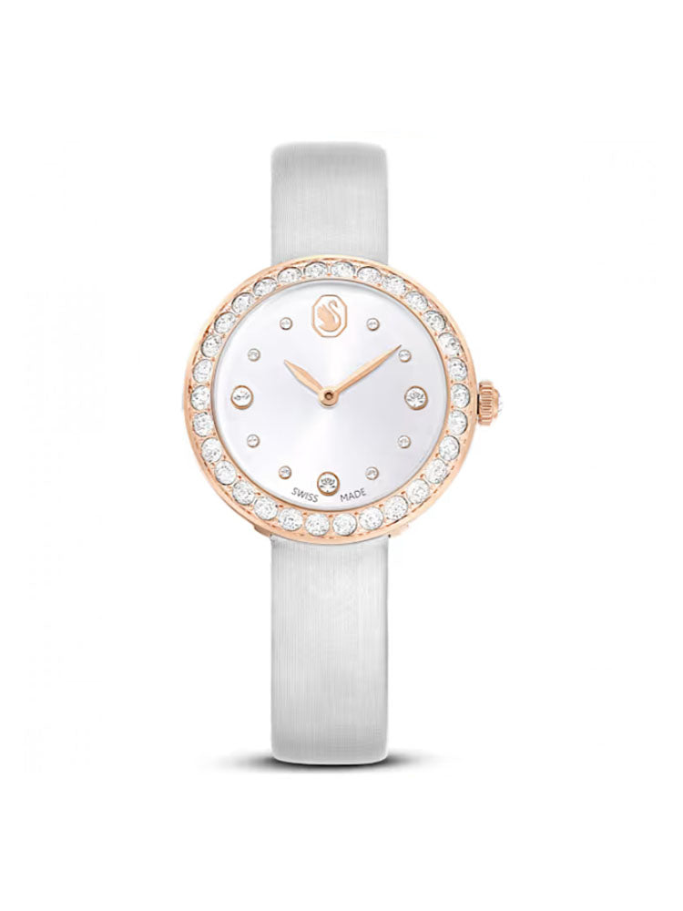 OROLOGIO DONNA MATRIX CON CASSA COLOR ORO ROSA E CINTURINO IN PELLE BIANCA SWAROVSKI