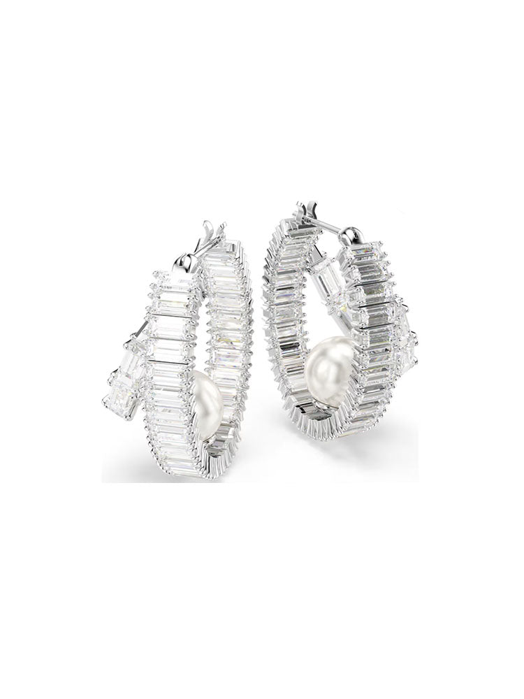 ORECCHINI DONNA ARIANA GRANDE X SWAROVSKI A CERCHIO CON CRISTALLI BAGUETTE E PERLE SWAROVSKI