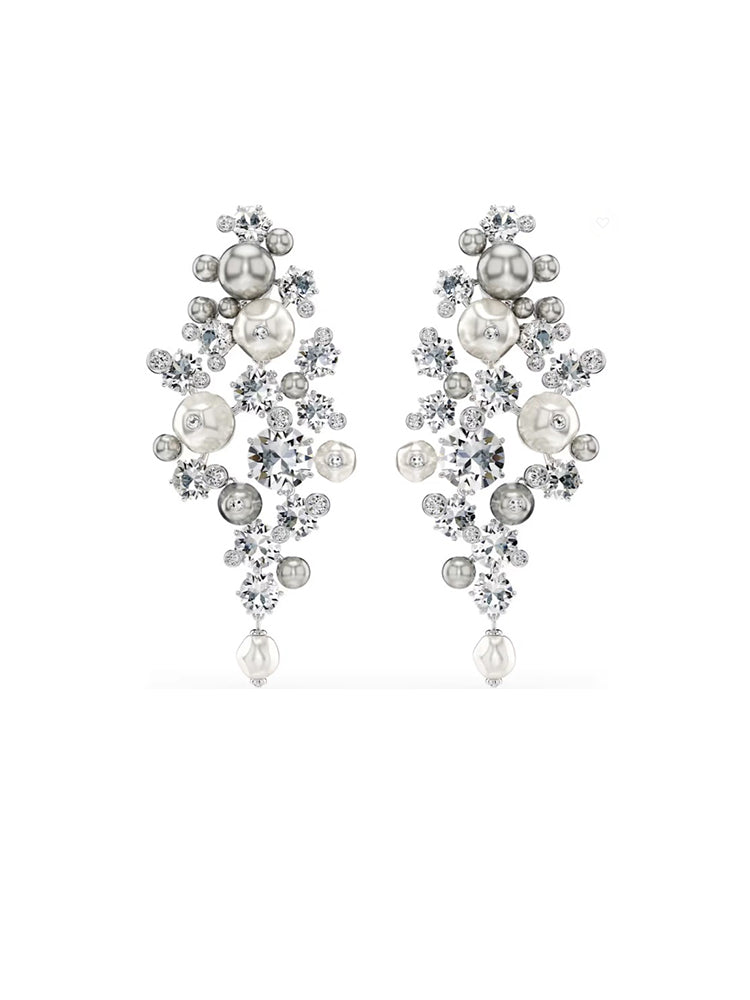 ORECCHINI DONNA CONSTELLA PENDENTI A CASCATA CON ZIRCONI BIANCHI E PERLE SWAROVSKI