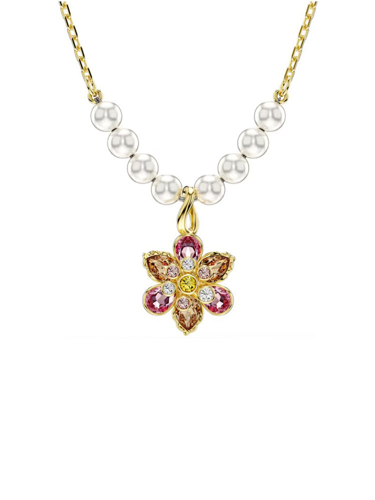 COLLANA DONNA IDYLLIA COLOR ORO CON FIORE PENDENTE MULTICOLORE SWAROVSKI