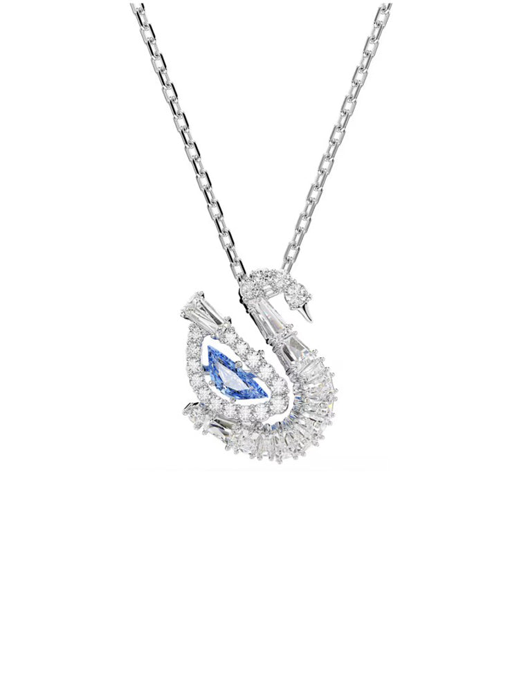 COLLANA DONNA SWAN PENDENTE CIGNO CRISTALLI BIANCHI E BLU SWAROVSKI