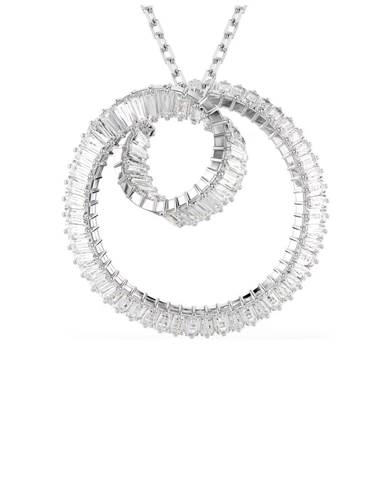 COLLANA DONNA LUNGA MATRIX CON CERCHIO PENDENTE DI ZIRCONI BAGUETTE BIANCHI SWAROVSKI