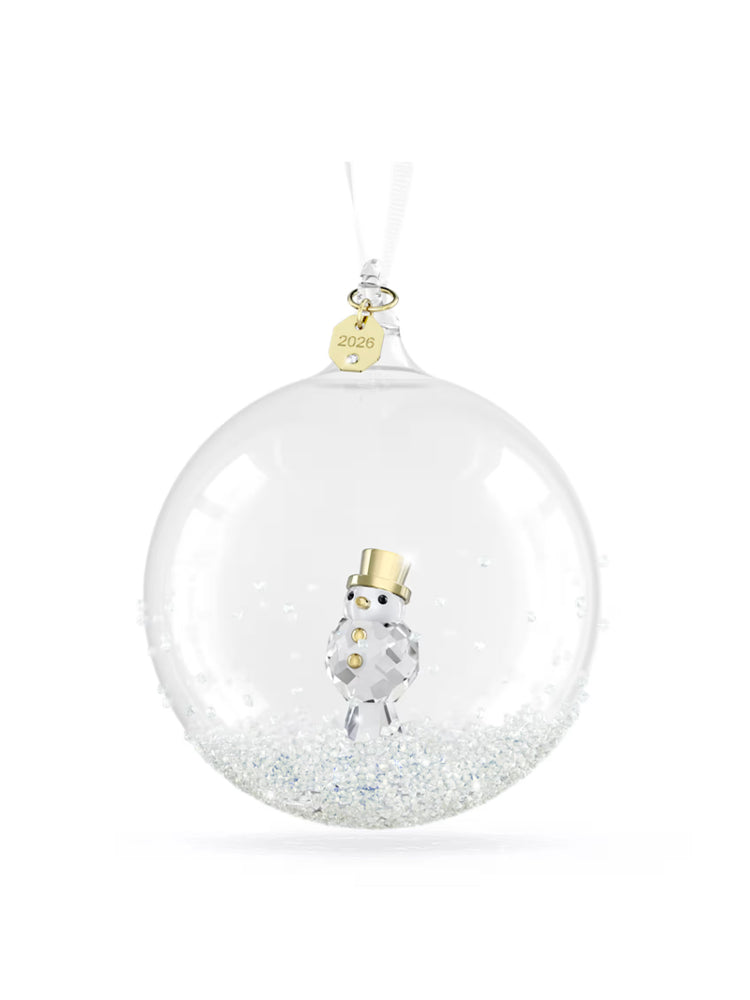 PALLINA DECORAZIONE ANNUALE 2026 BIANCA CON PUPAZZO DI NEVE SWAROVSKI