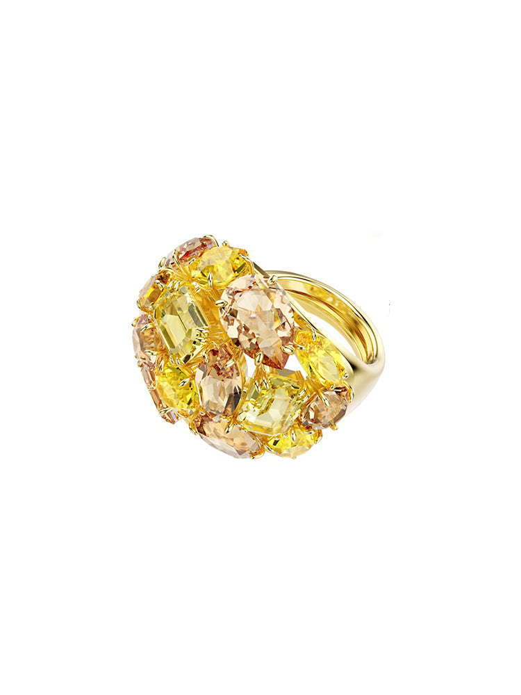 ANELLO DONNA COCKTAIL GEMA COLOR ORO CON CRISTALLI MISTI GIALLI MIS 55-60 SWAROVSKI