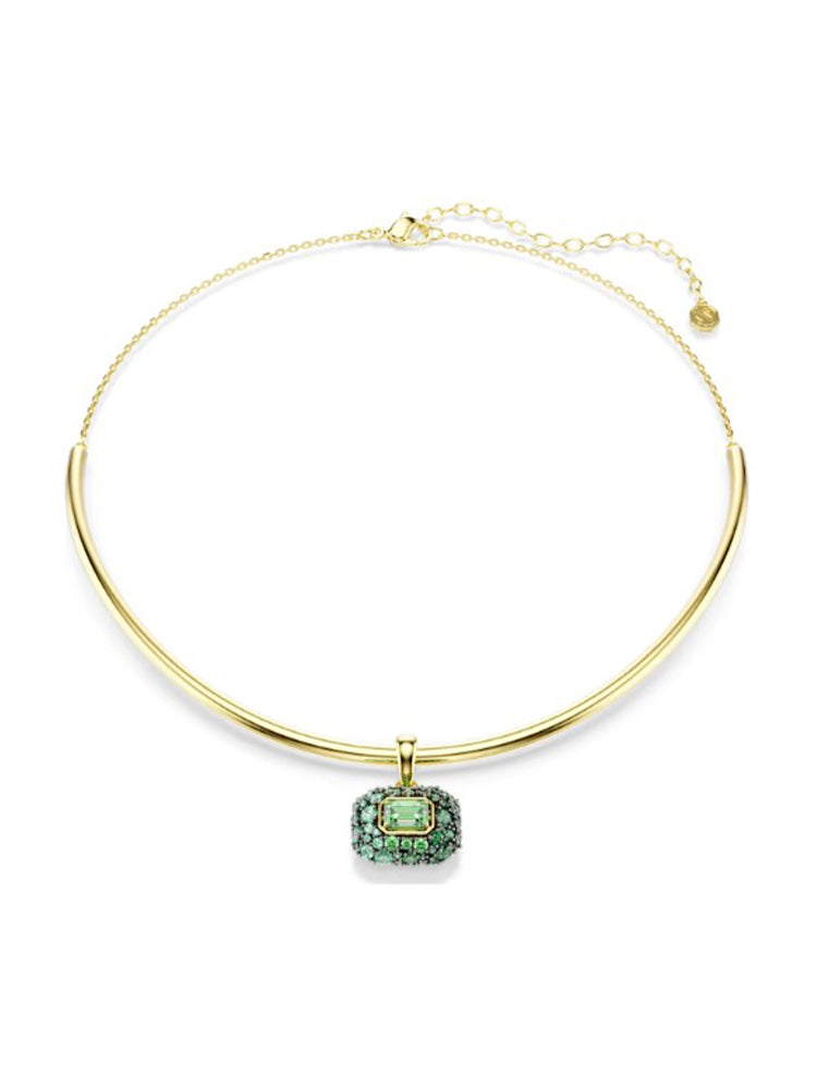 COLLANA DONNA SUBLIMA SEMI RIGIDA PLACCATA ORO CON PENDENTE VERDE OTTAGONALE SWAROVSKI