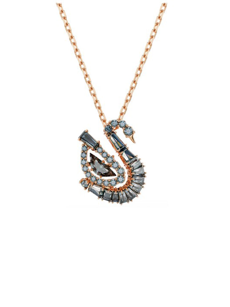 COLLANA DONNA SWAN CIGNO FINITURA ORO ROSA CON ZIRCONI NERI SWAROVSKI