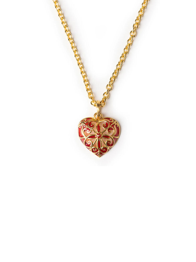 COLLANA DONNA CON CUORE ROSSO SMALTATO IN ARGENTO DORATO