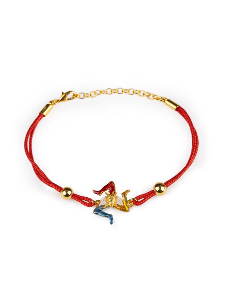 BRACCIALE UNISEX CORDINO CON TRINACRIA SMALTATA ISOLA BELLA