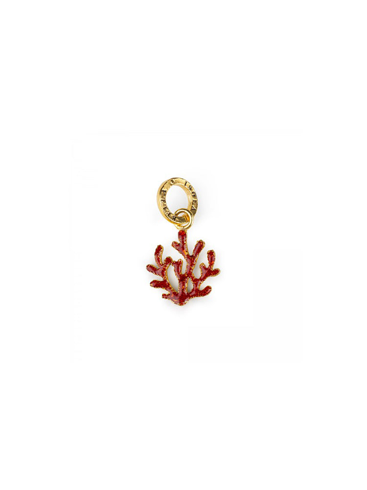 CHARM DONNA CORALLO PENDENTE PLACCATO ORO SMALTATO ISOLA BELLA