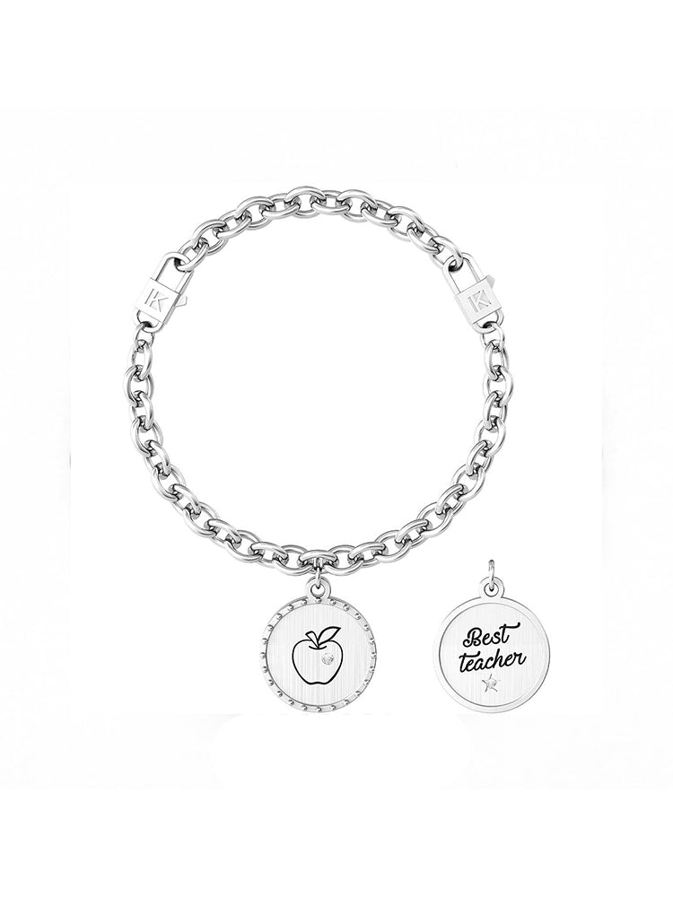 BRACCIALE DONNA LOVE, - MELA | MIGLIOR MAESTRO - IN ACCIAIO SILVER CON CIONDOLO TONDO SATINATO KIDULT