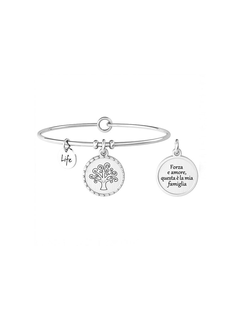 BRACCIALE DONNA FAMILY, - ALBERO DELLA VITA - IN ACCIAIO SILVER CON CIONDOLO TONDO SATINATO KIDULT