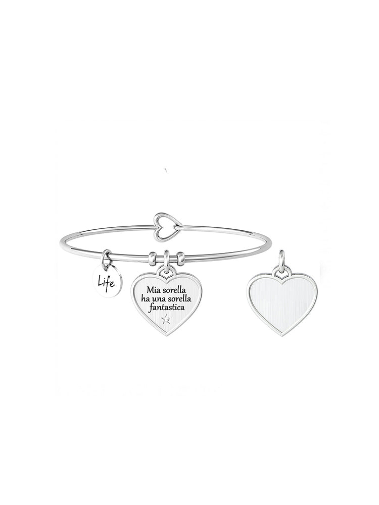 BRACCIALE DONNA FAMILY, - SORELLA FANTASTICA - IN ACCIAIO SILVER CON CIONDOLO SATINATO A CUORE KIDULT