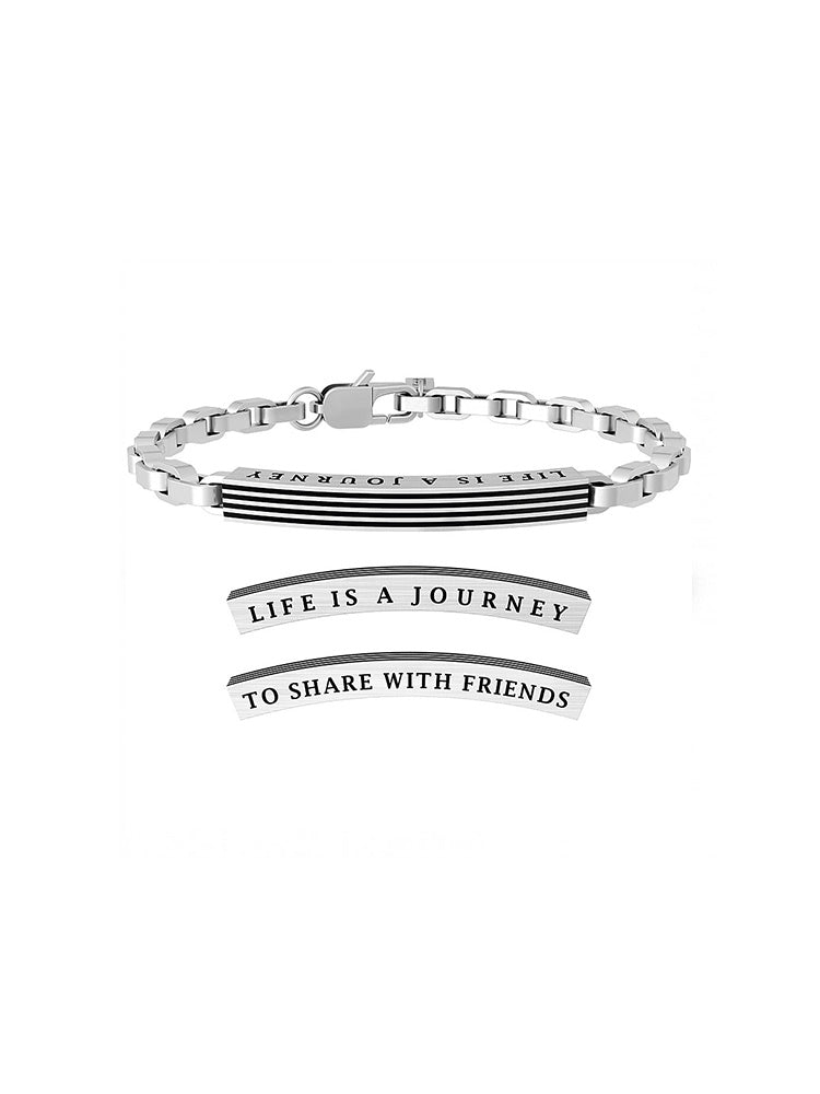 BRACCIALE UOMO - LOVE - IN ACCIAIO SATINATO SILVER ED ELEMENTO CENTRALE RIGATO KIDULT
