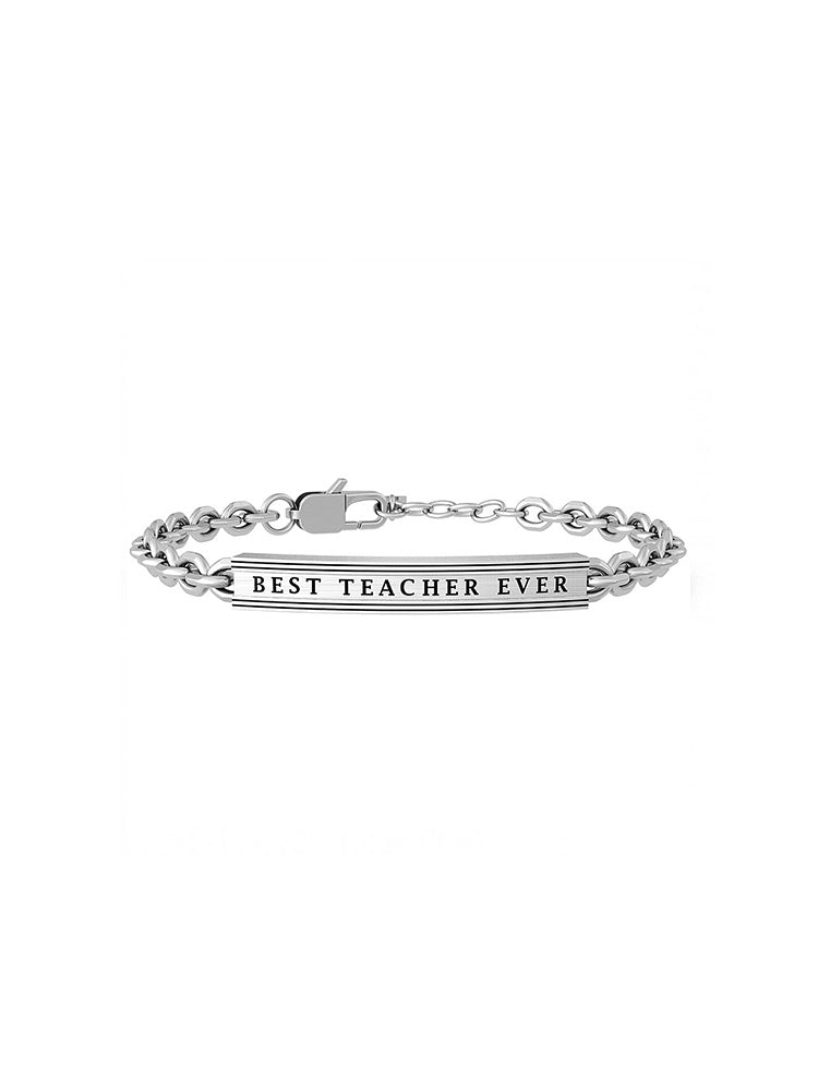 BRACCIALE UOMO - LOVE - IN ACCIAIO SATINATO SILVER ED ELEMENTO CENTRALE CON SCRITTA BEST TEACHER EVER KIDULT