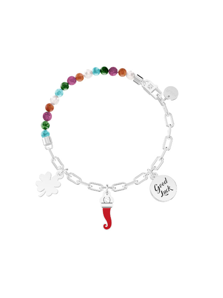 BRACCIALE DONNA CON CATENA, PIETRE E CIONDOLI FORTUNA KIDULT