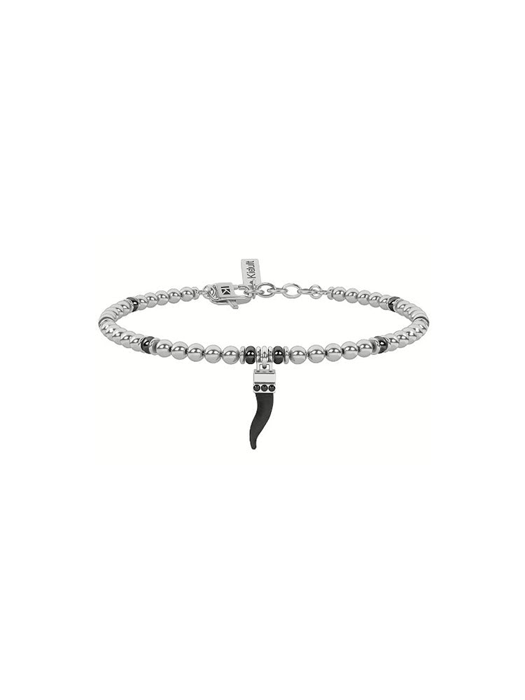 BRACCIALE UOMO IN ACCIAIO COLOR ARGENTO E NERO CON CORNETTO SYMBOLS KIDULT