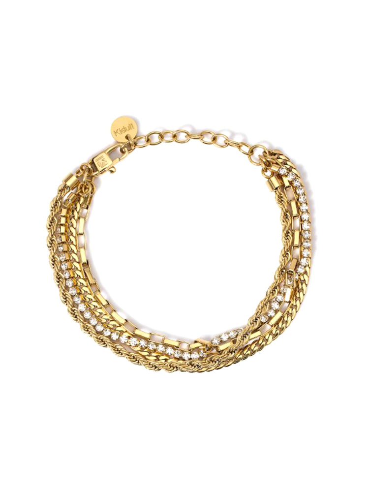 BRACCIALE DONNA CON TRE CATENE IN ACCIAIO DORATO CON ZIRCONI BIANCHI KIDULT