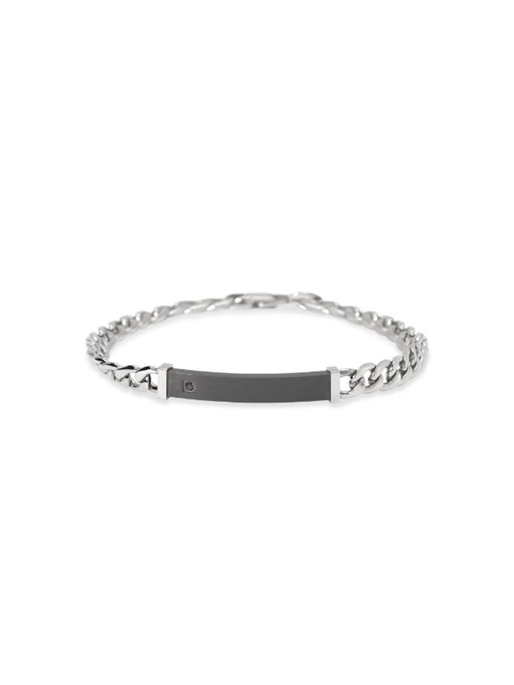 BRACCIALE UOMO CATENA E PIASTRA NERA SATINATA KIDULT