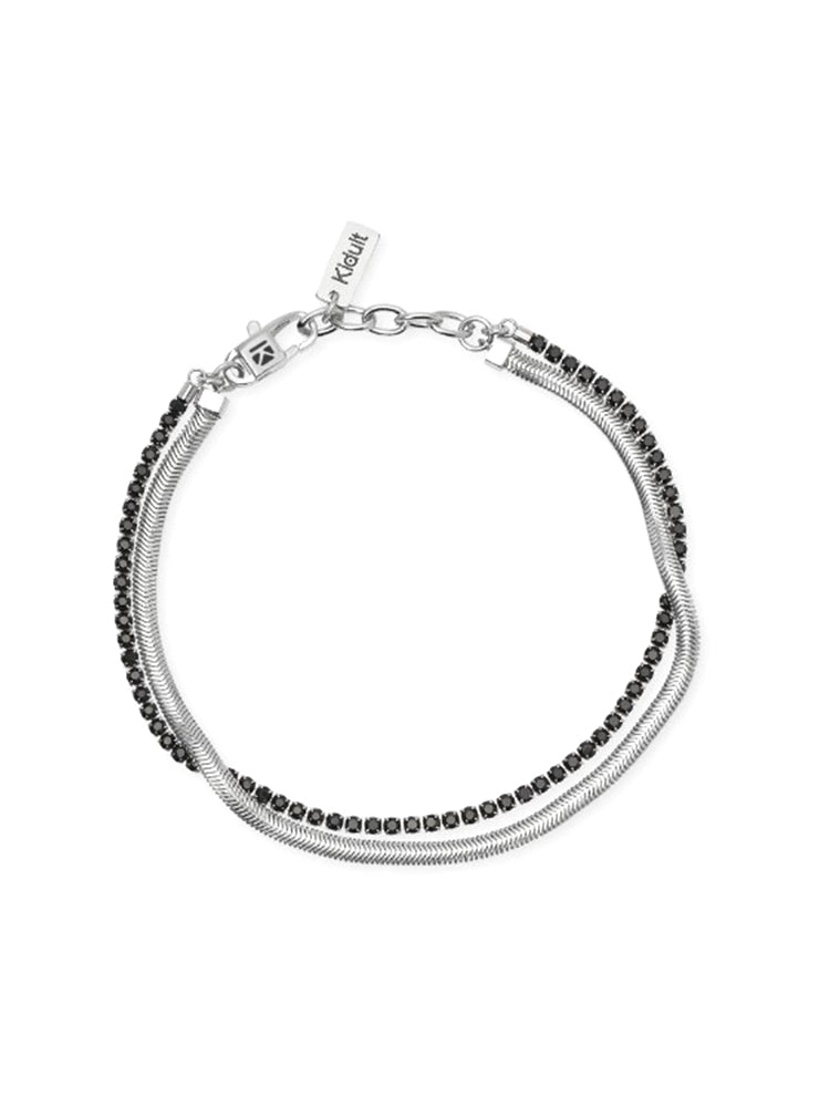 BRACCIALE UOMO DOPPIO FILO CON MAGLIA SNAKE E TENNIS NERO KIDULT