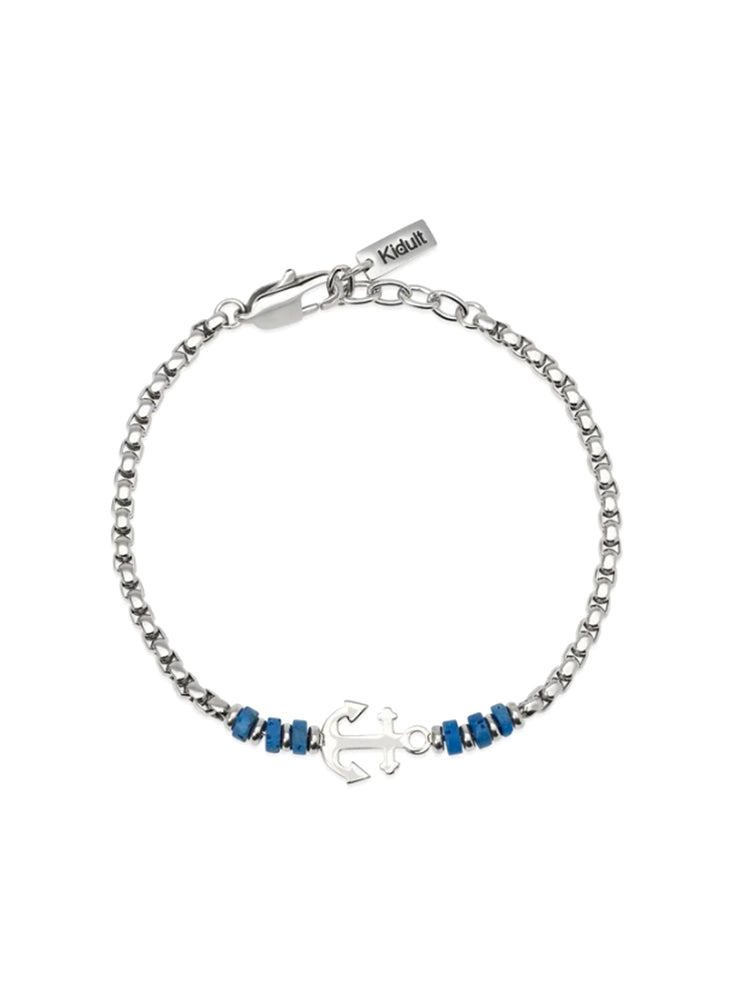 BRACCIALE UOMO IN ACCIAIO CON PIETRE LAVICHE BLU E ANCORA KIDULT
