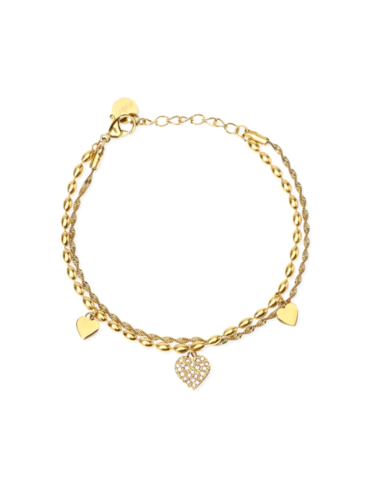 BRACCIALE DONNA IN ACCIAIO DORATO CON CUORI E CRISTALLI KIDULT